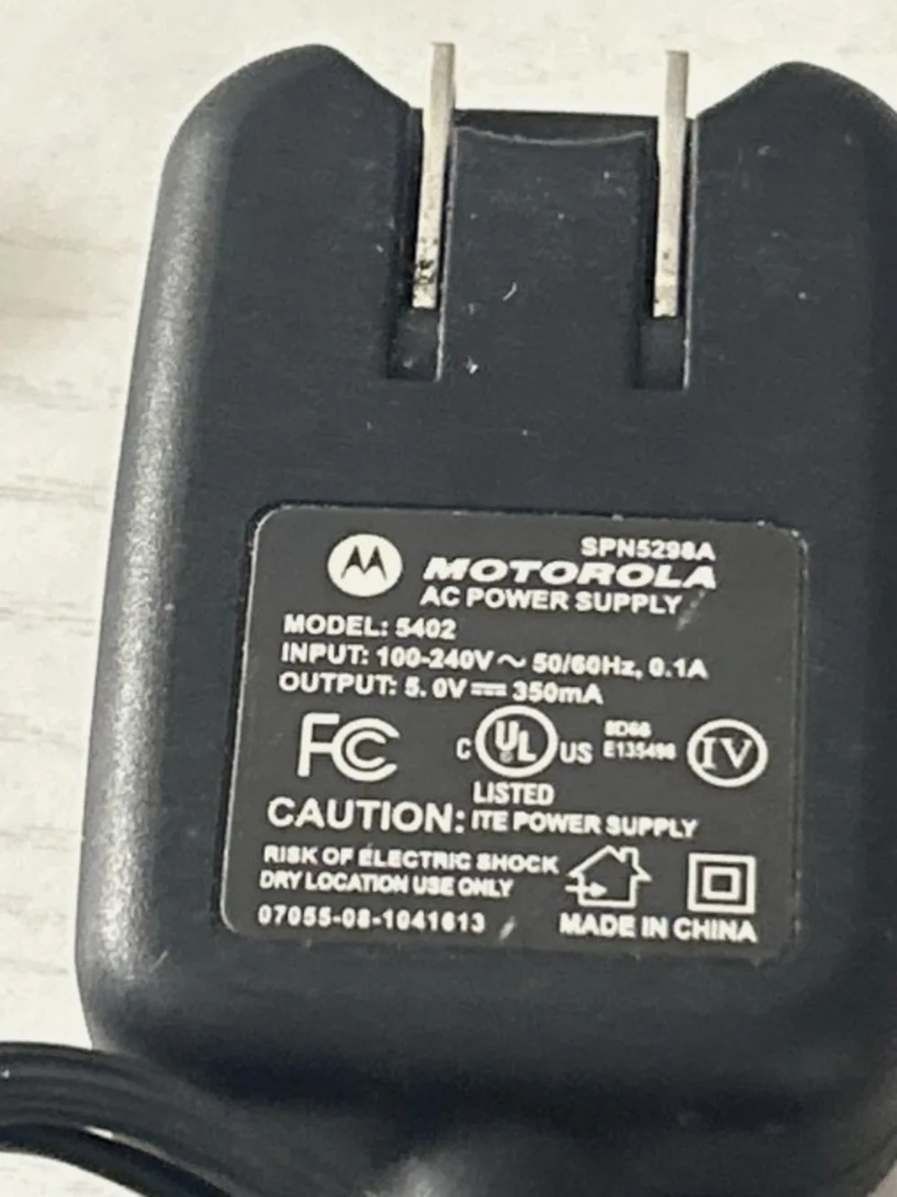 Motorola Black Wall Power Adapter with Cord